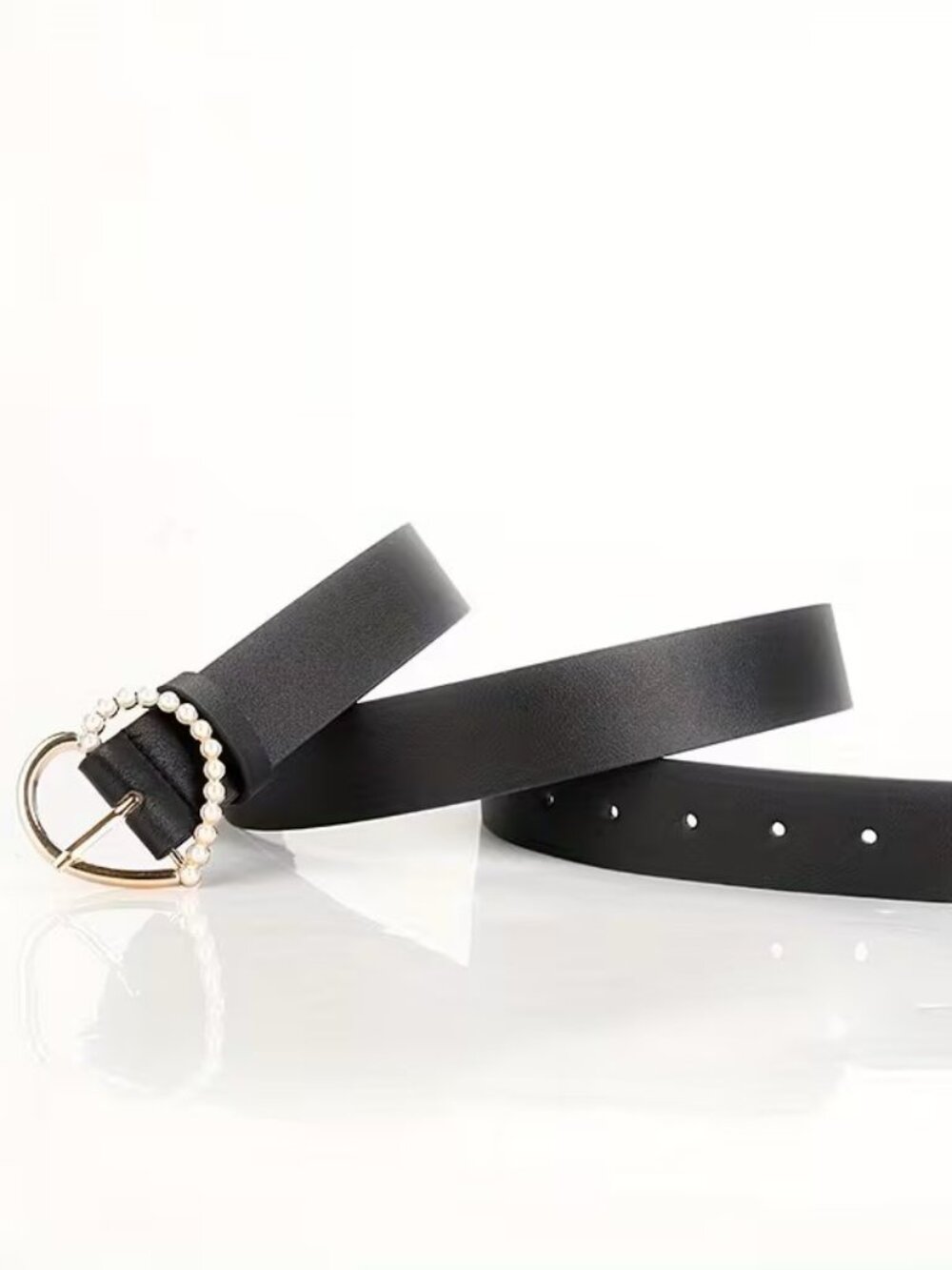 Black Women’s Pearl Heart Buckle Waist Belt Fashion Dress Accessory Elegant Chic